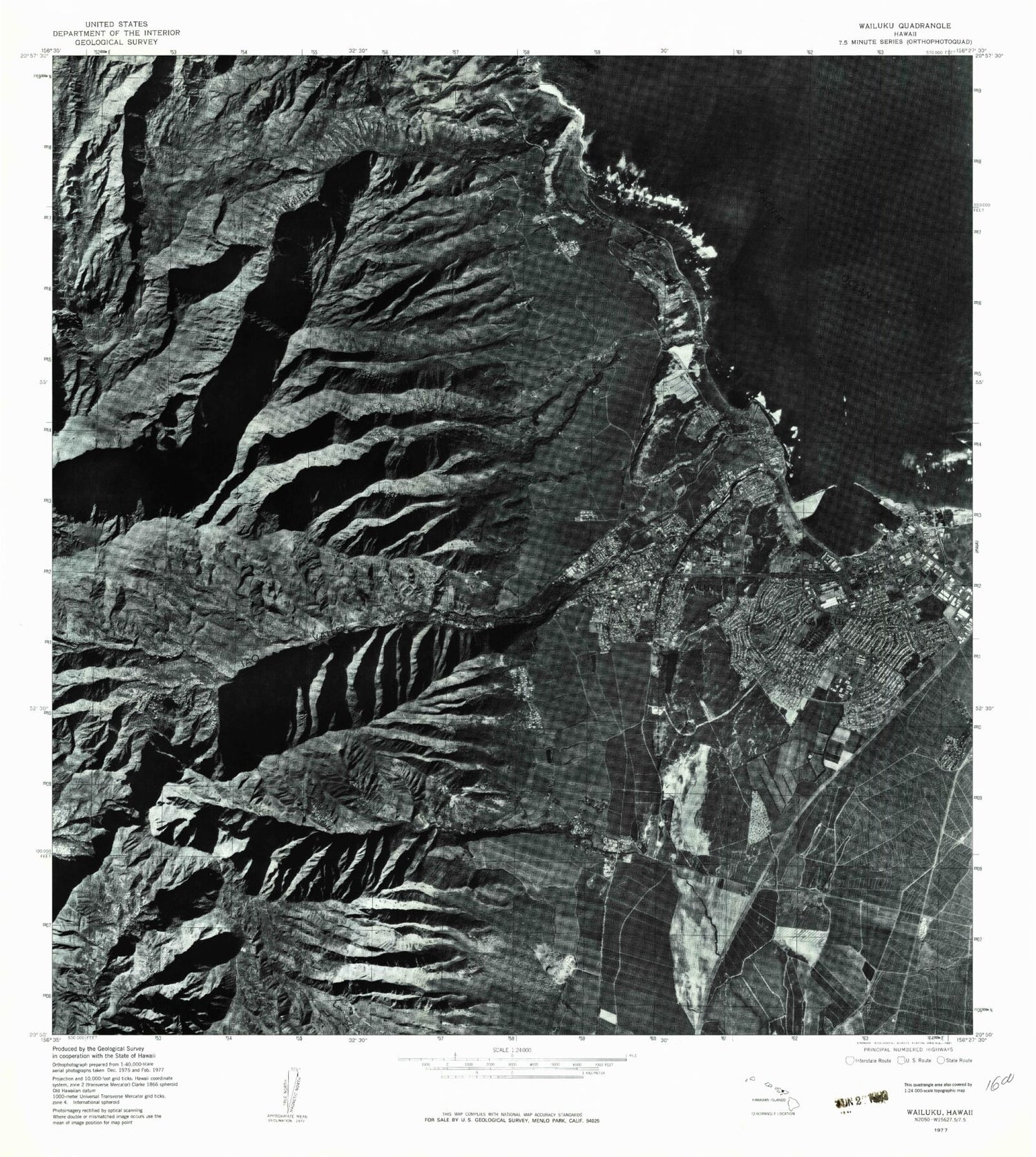 Classic USGS Wailuku Hawaii 7.5'x7.5' Topo Map Image