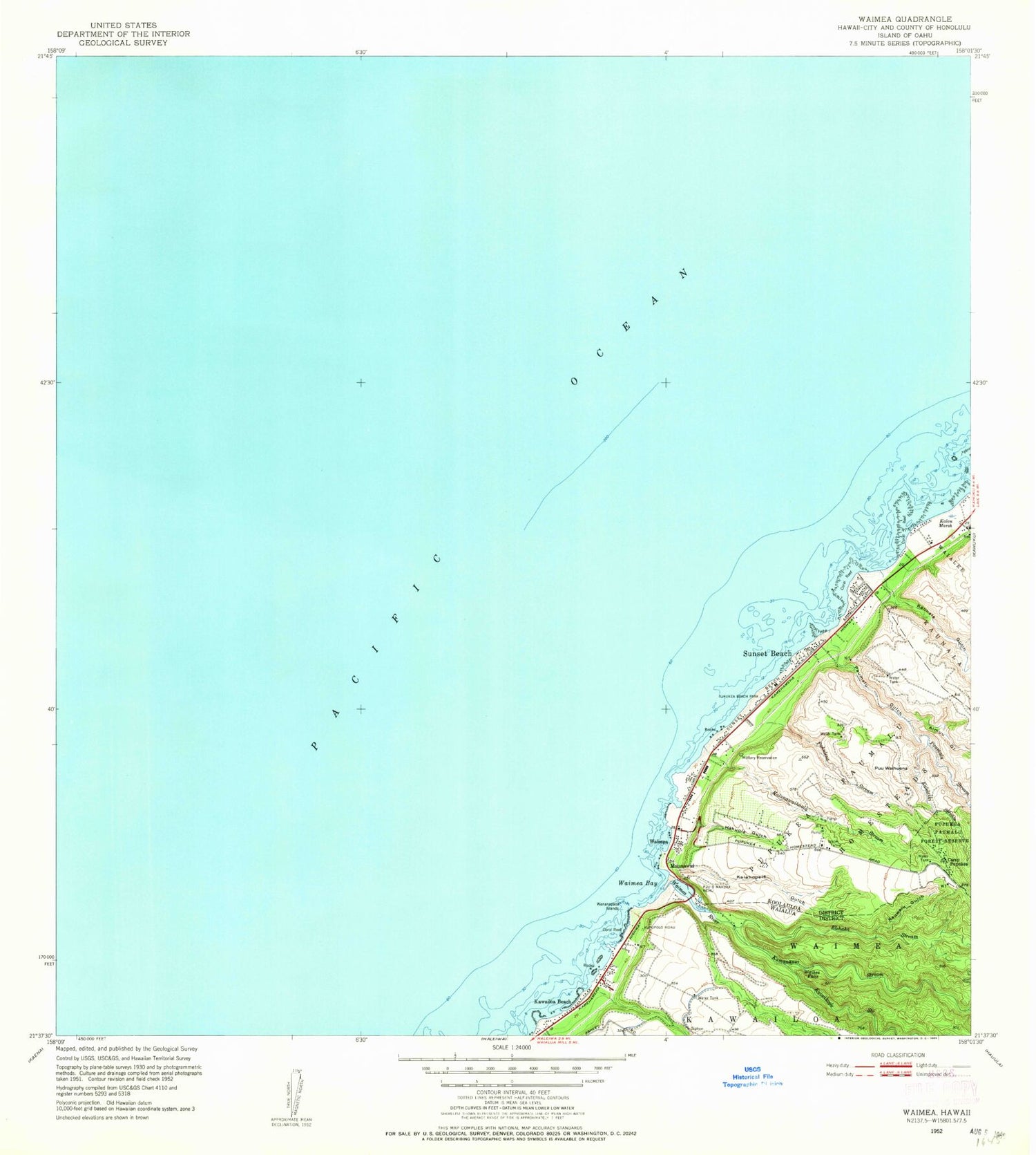 Classic USGS Waimea Hawaii 7.5'x7.5' Topo Map Image