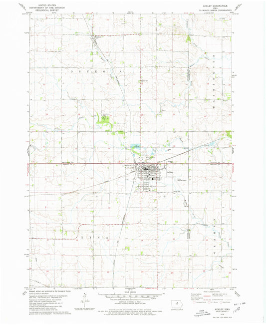 Classic USGS Ackley Iowa 7.5'x7.5' Topo Map Image