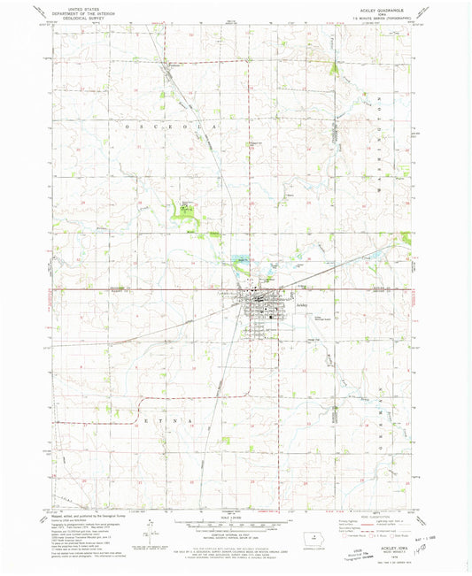 Classic USGS Ackley Iowa 7.5'x7.5' Topo Map Image