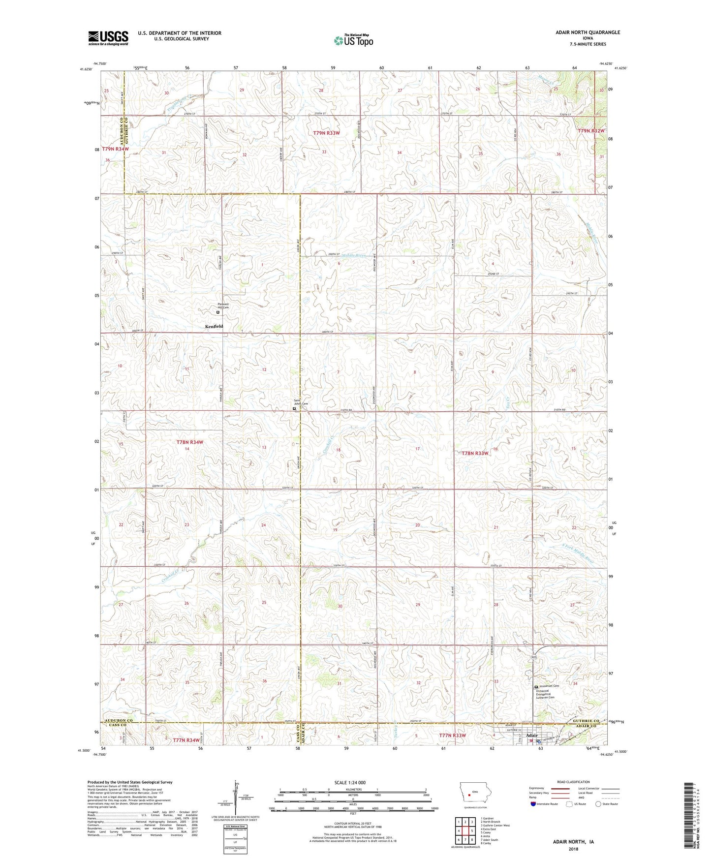 Adair North Iowa US Topo Map Image
