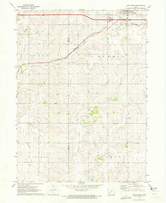 Classic USGS Adair South Iowa 7.5'x7.5' Topo Map Image