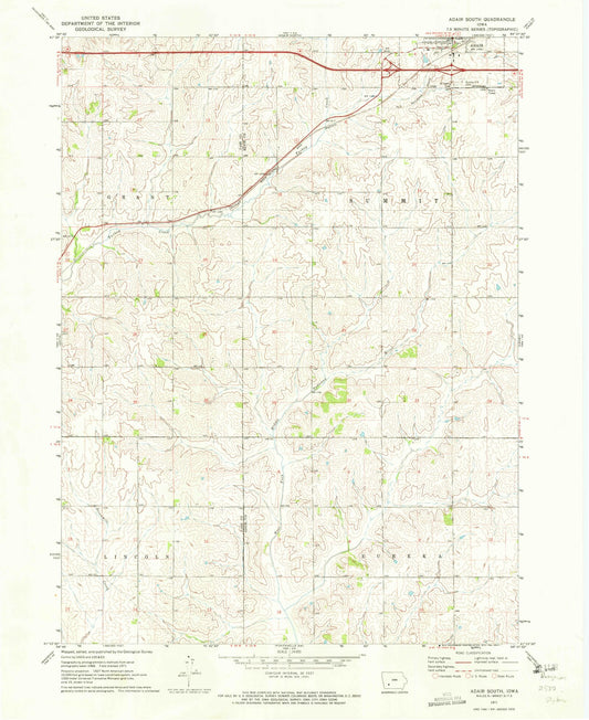 Classic USGS Adair South Iowa 7.5'x7.5' Topo Map Image