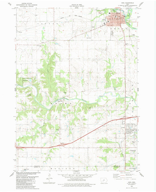 Classic USGS Adel Iowa 7.5'x7.5' Topo Map Image