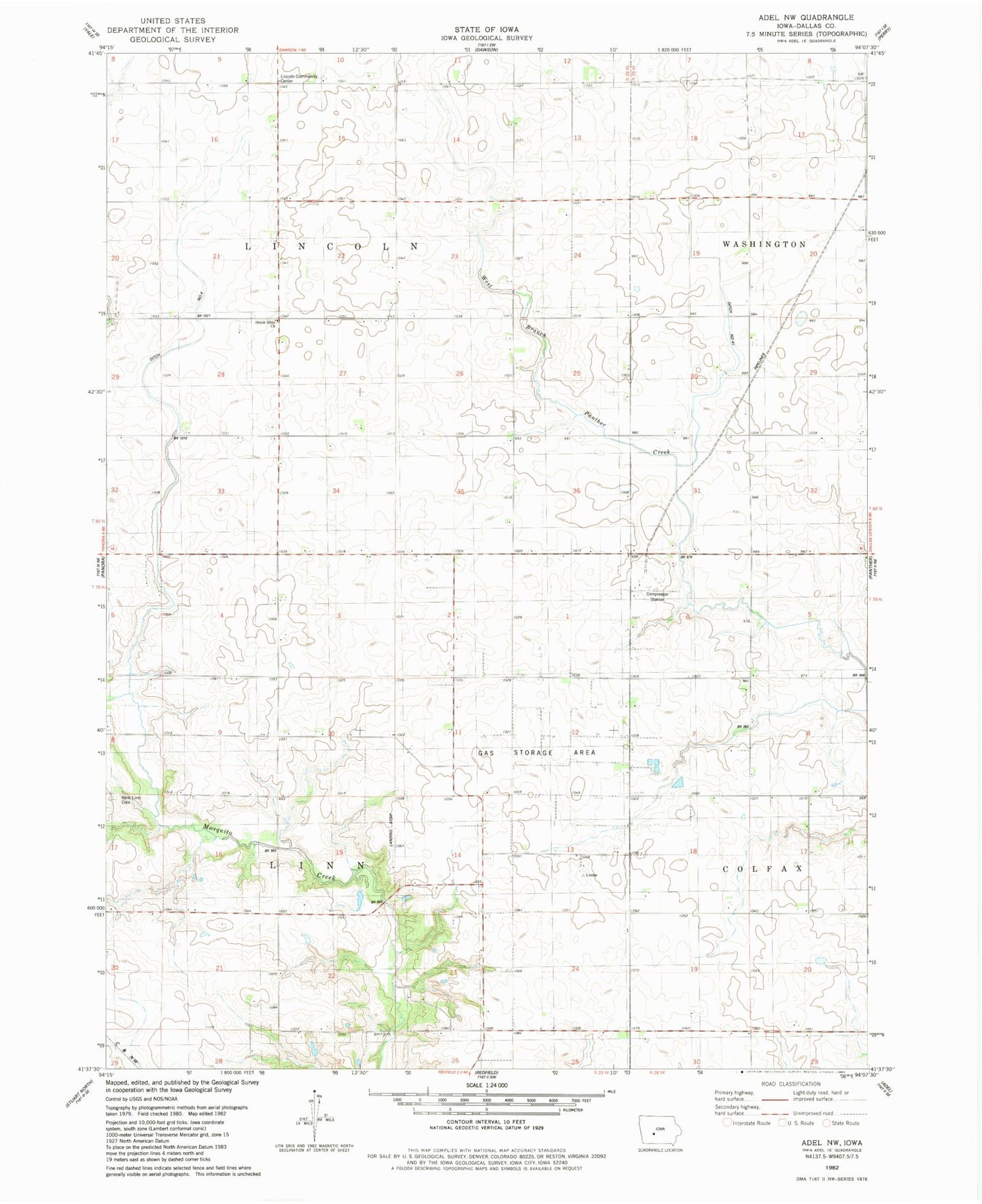 Classic USGS Adel NW Iowa 7.5'x7.5' Topo Map Image