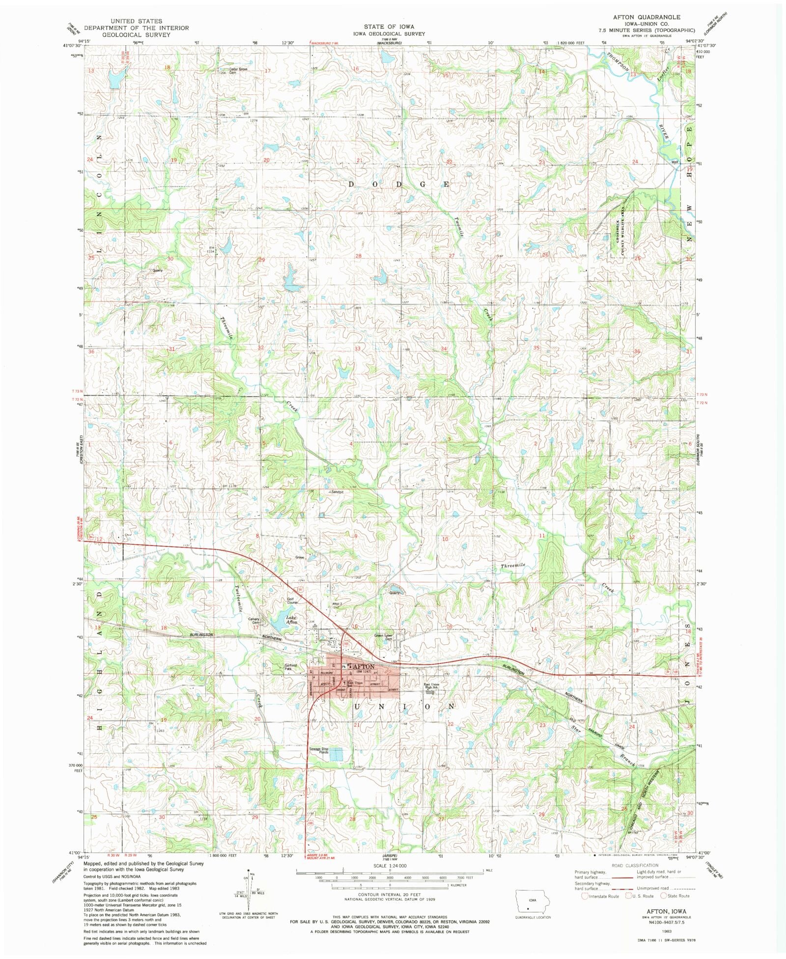 Classic USGS Afton Iowa 7.5'x7.5' Topo Map MyTopo Map Store