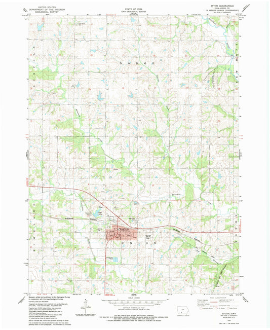 Classic USGS Afton Iowa 7.5'x7.5' Topo Map Image