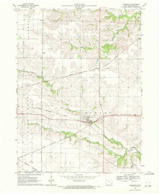 Classic USGS Ainsworth Iowa 7.5'x7.5' Topo Map Image