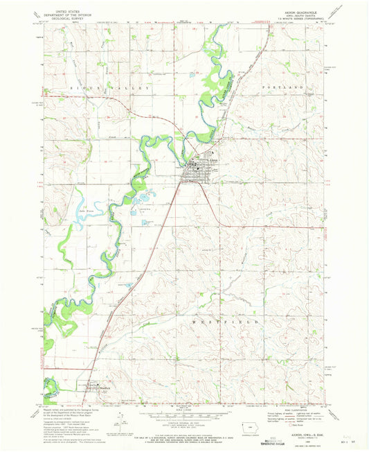 Classic USGS Akron Iowa 7.5'x7.5' Topo Map Image