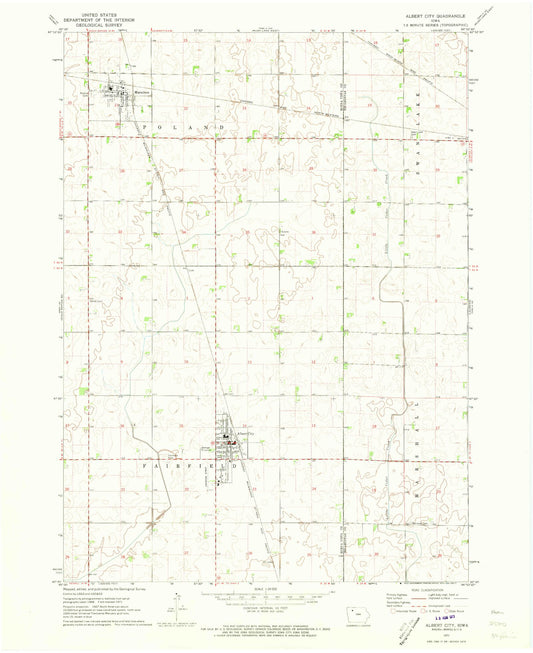 Classic USGS Albert City Iowa 7.5'x7.5' Topo Map Image