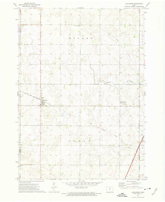 Classic USGS Alexander Iowa 7.5'x7.5' Topo Map Image