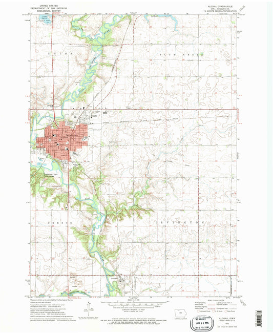 Classic USGS Algona Iowa 7.5'x7.5' Topo Map Image