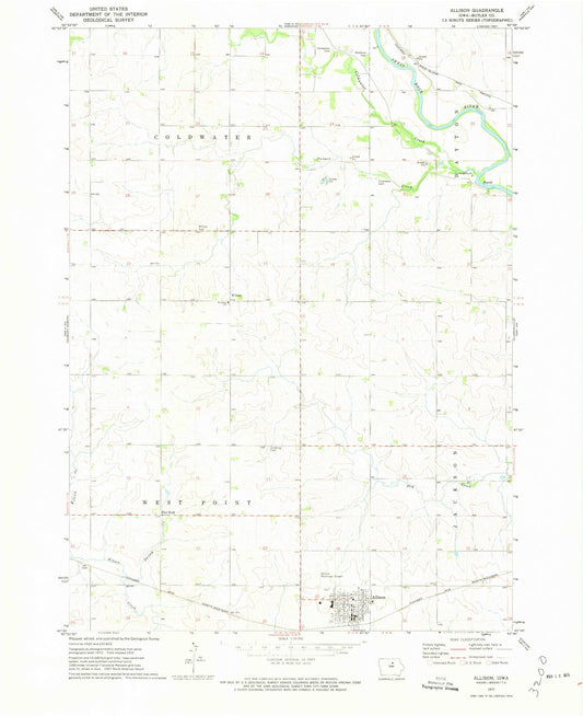 Classic USGS Allison Iowa 7.5'x7.5' Topo Map Image