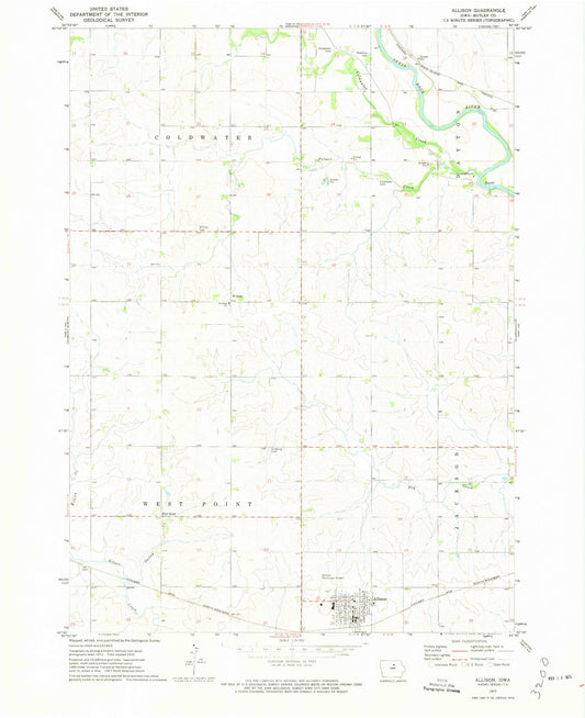 Classic USGS Allison Iowa 7.5'x7.5' Topo Map Image