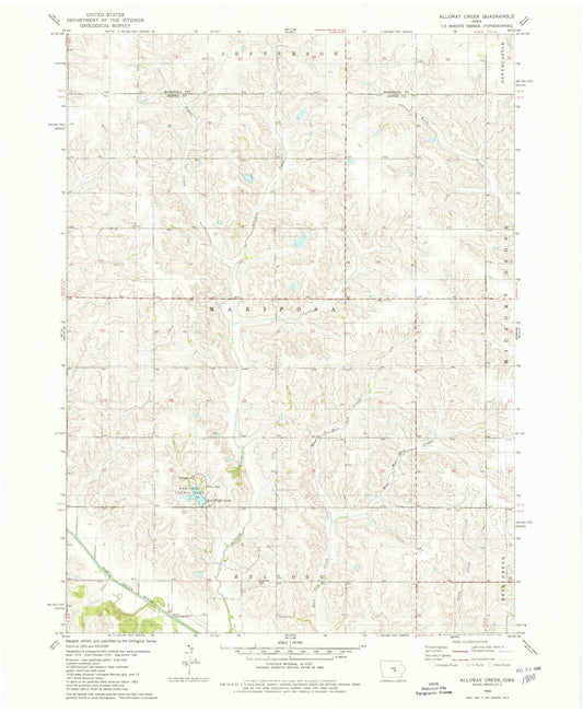 Classic USGS Alloway Creek Iowa 7.5'x7.5' Topo Map Image