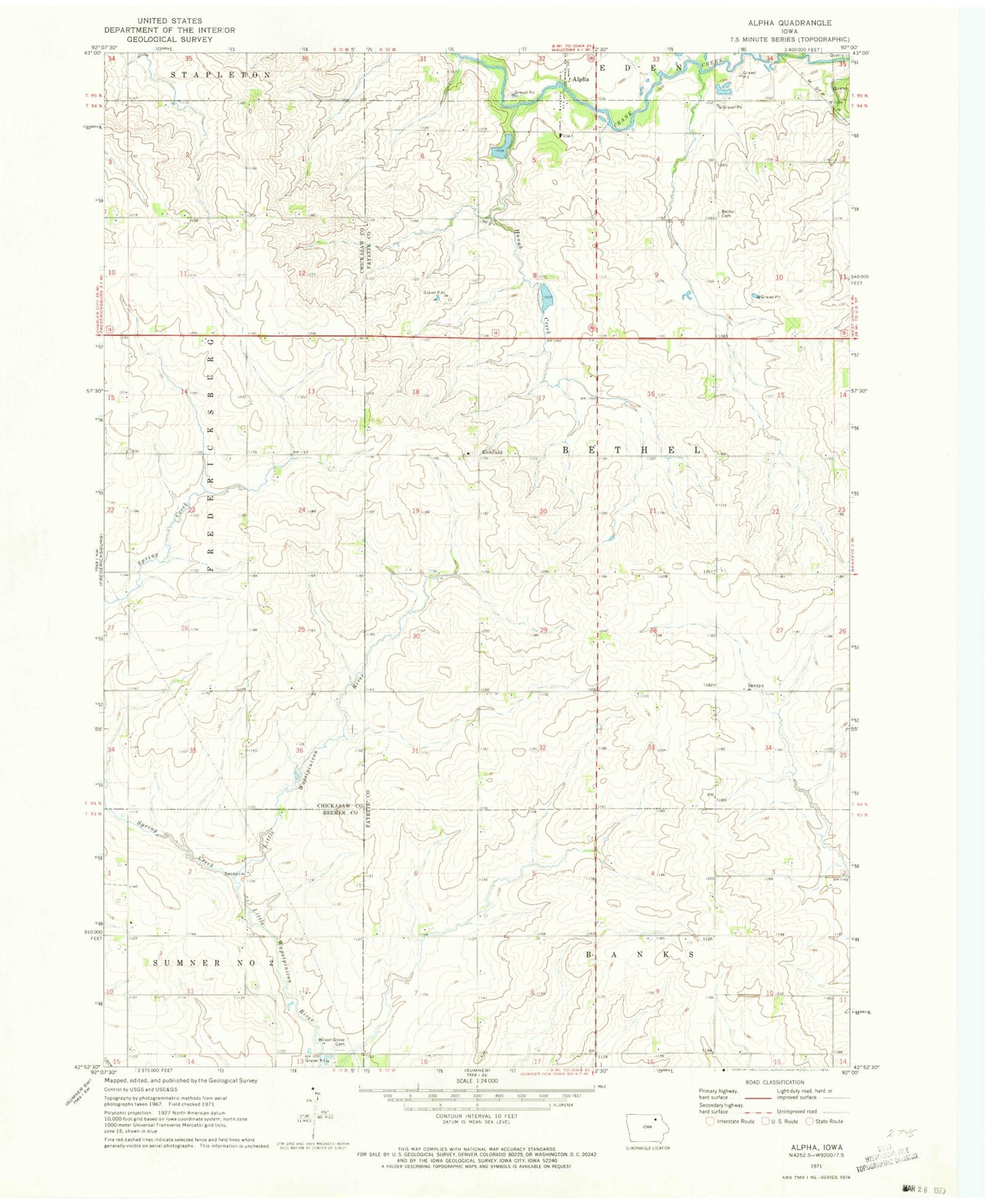 Classic USGS Alpha Iowa 7.5'x7.5' Topo Map Image