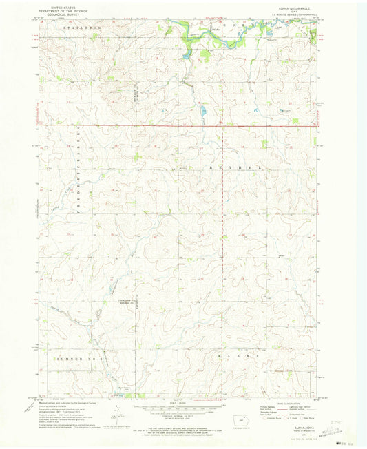Classic USGS Alpha Iowa 7.5'x7.5' Topo Map Image