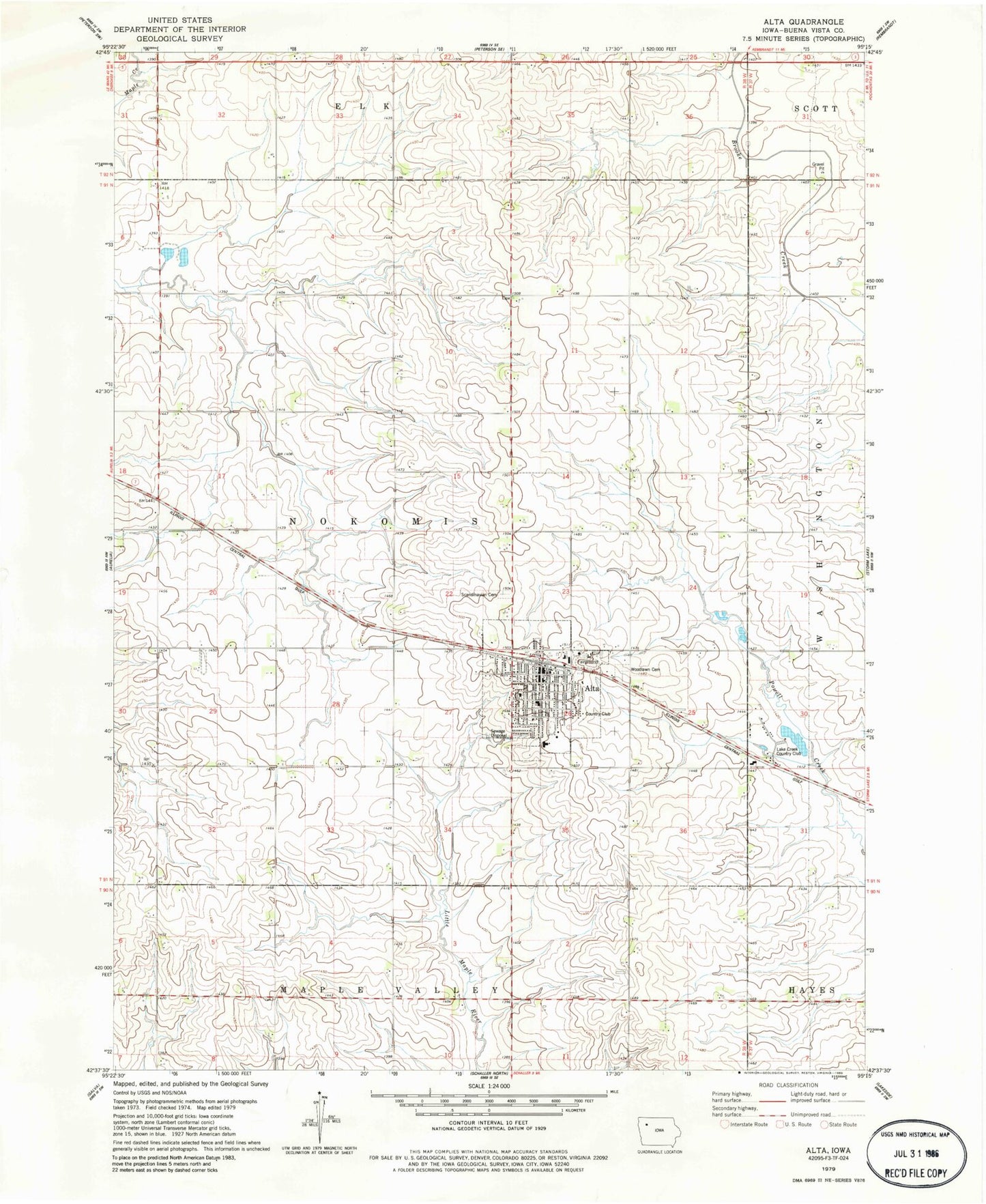 Classic USGS Alta Iowa 7.5'x7.5' Topo Map Image