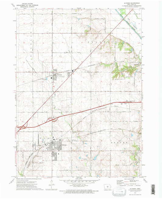 Classic USGS Altoona Iowa 7.5'x7.5' Topo Map Image