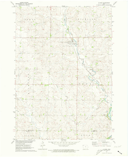 Classic USGS Alvord Iowa 7.5'x7.5' Topo Map Image