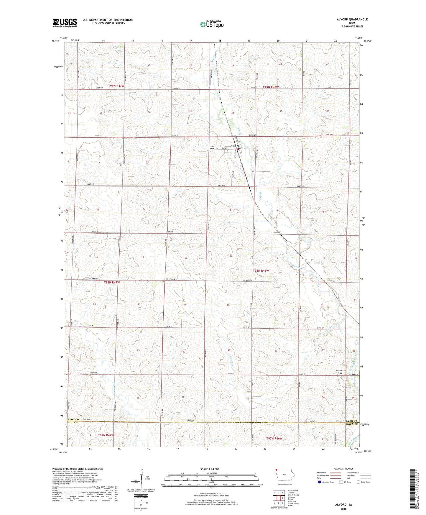 Alvord Iowa US Topo Map Image