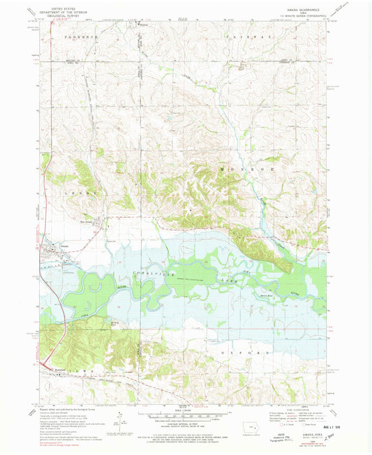 Classic USGS Amana Iowa 7.5'x7.5' Topo Map Image