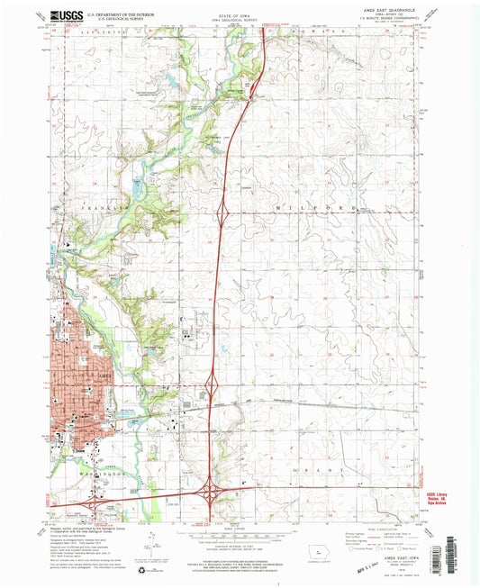 Classic USGS Ames East Iowa 7.5'x7.5' Topo Map Image
