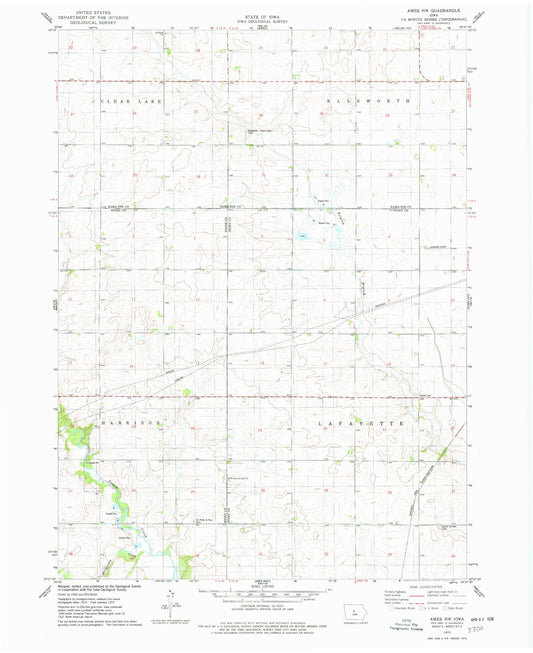 Classic USGS Ames NW Iowa 7.5'x7.5' Topo Map Image