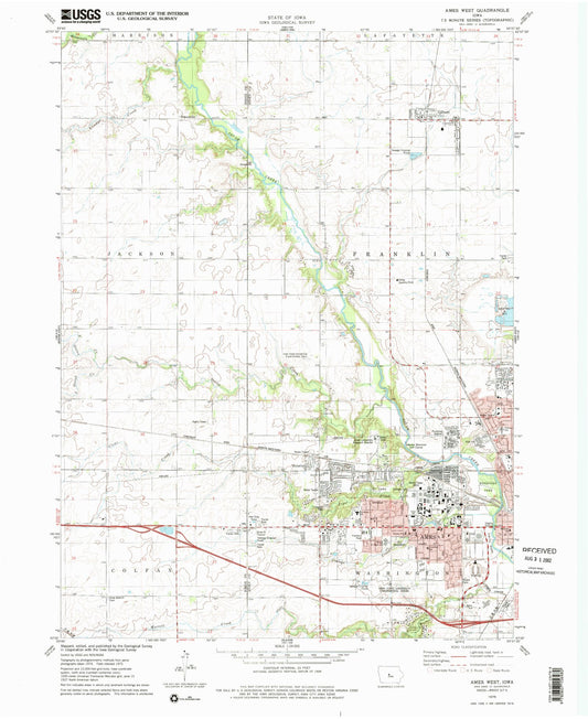 Classic USGS Ames West Iowa 7.5'x7.5' Topo Map Image