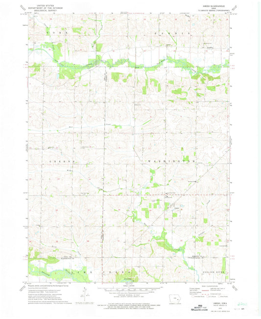 Classic USGS Amish Iowa 7.5'x7.5' Topo Map Image