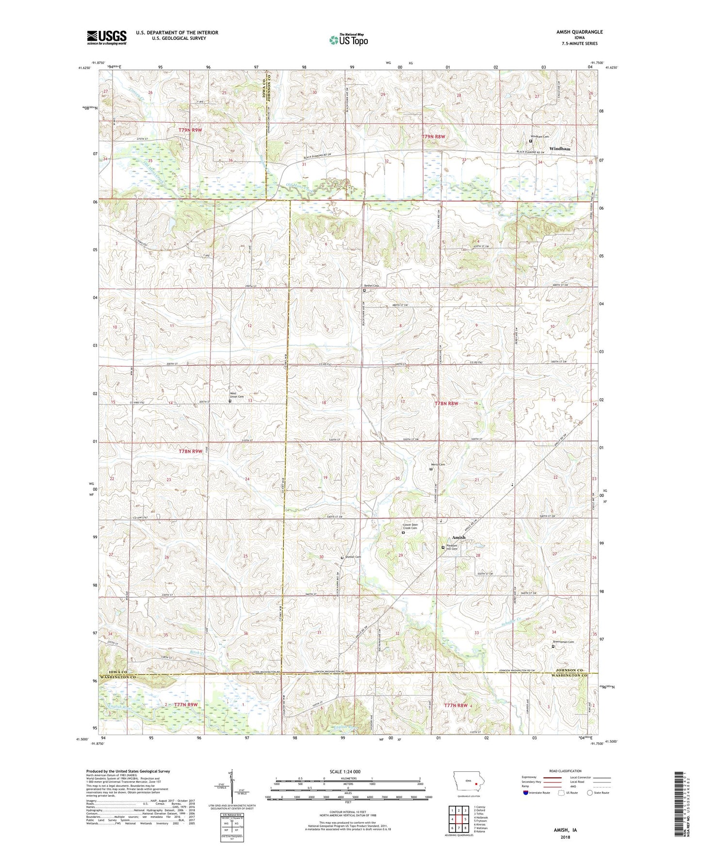 Amish Iowa US Topo Map Image