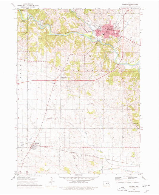 Classic USGS Anamosa Iowa 7.5'x7.5' Topo Map Image