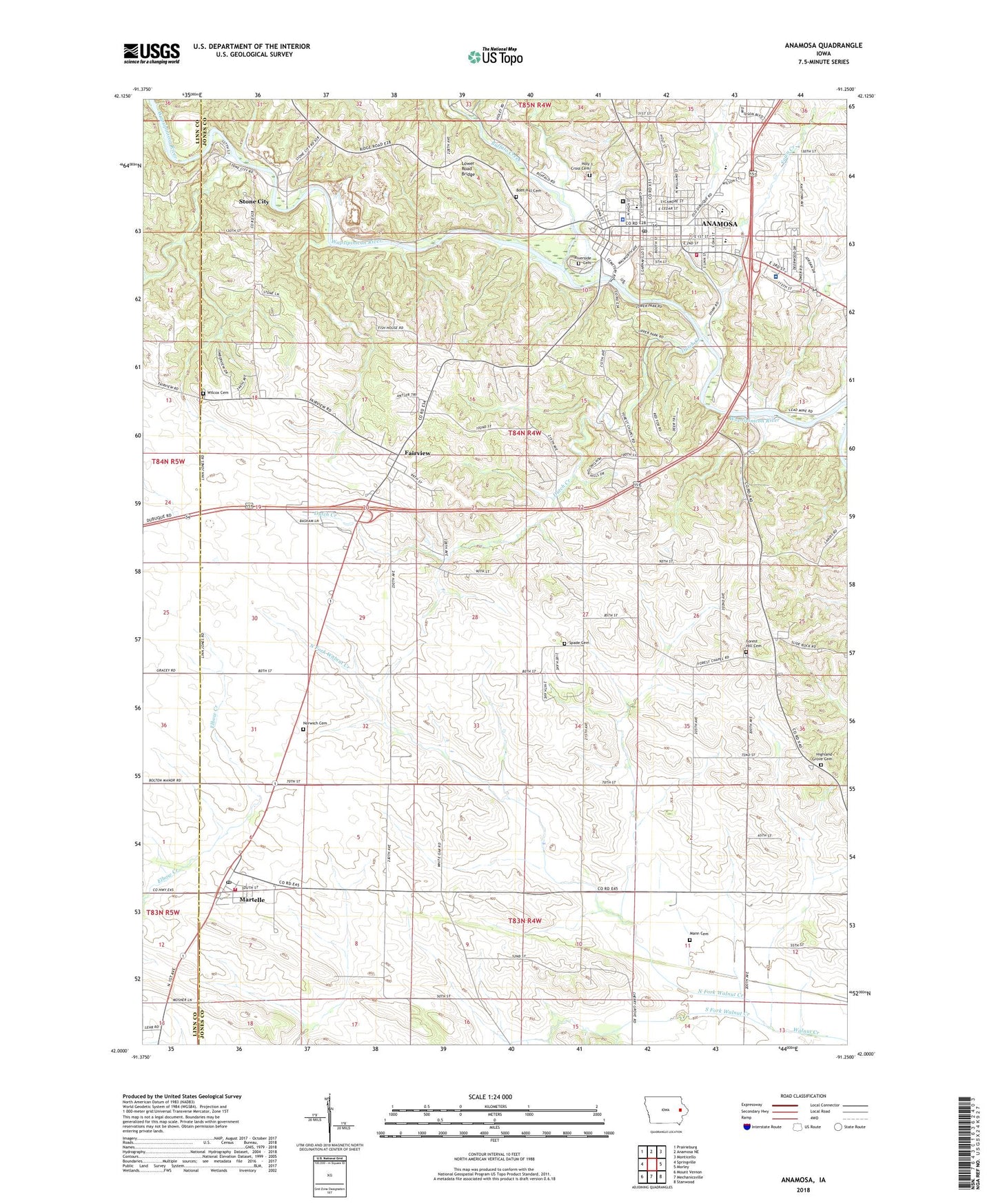 Anamosa Iowa US Topo Map Image