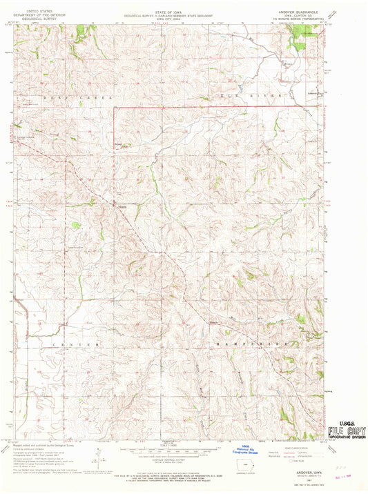 Classic USGS Andover Iowa 7.5'x7.5' Topo Map Image