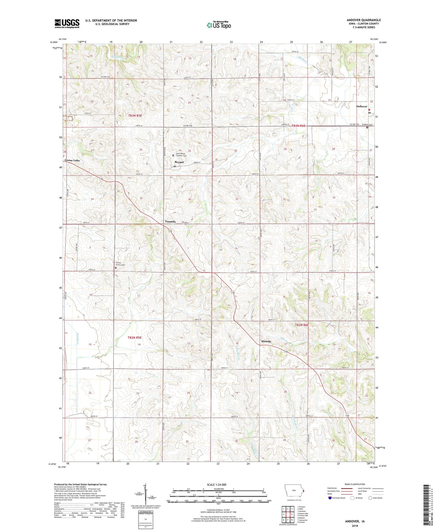 Andover Iowa US Topo Map Image