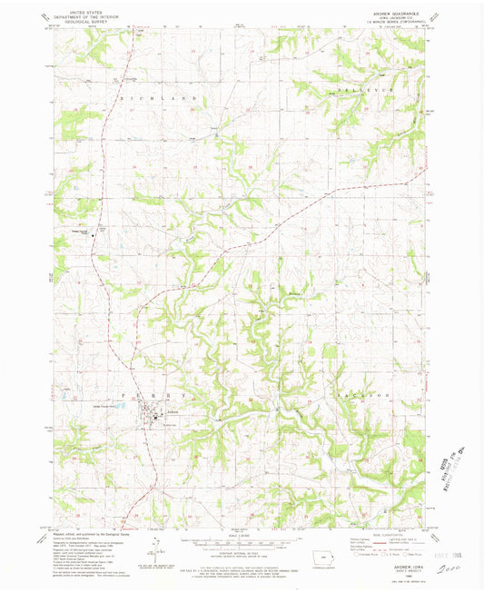 Classic USGS Andrew Iowa 7.5'x7.5' Topo Map Image