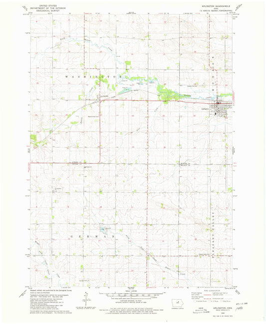 Classic USGS Aplington Iowa 7.5'x7.5' Topo Map Image