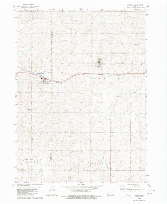 Classic USGS Arcadia Iowa 7.5'x7.5' Topo Map Image