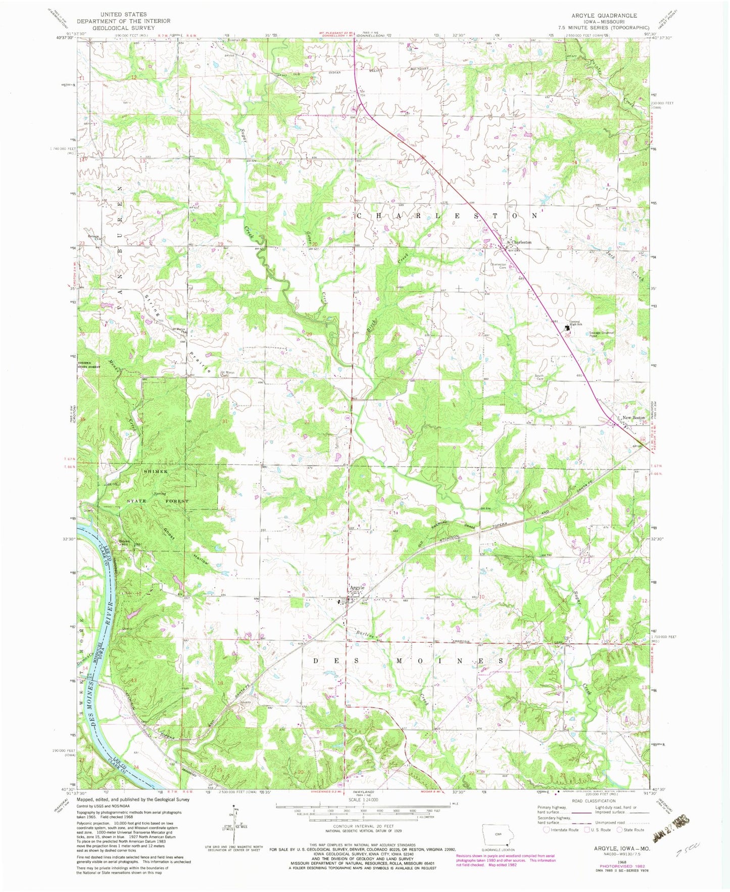 Classic USGS Argyle Iowa 7.5'x7.5' Topo Map Image