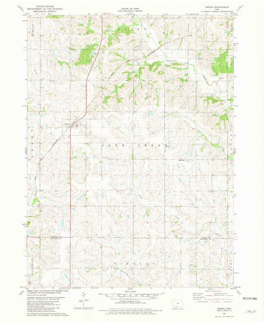 Classic USGS Arispe Iowa 7.5'x7.5' Topo Map Image