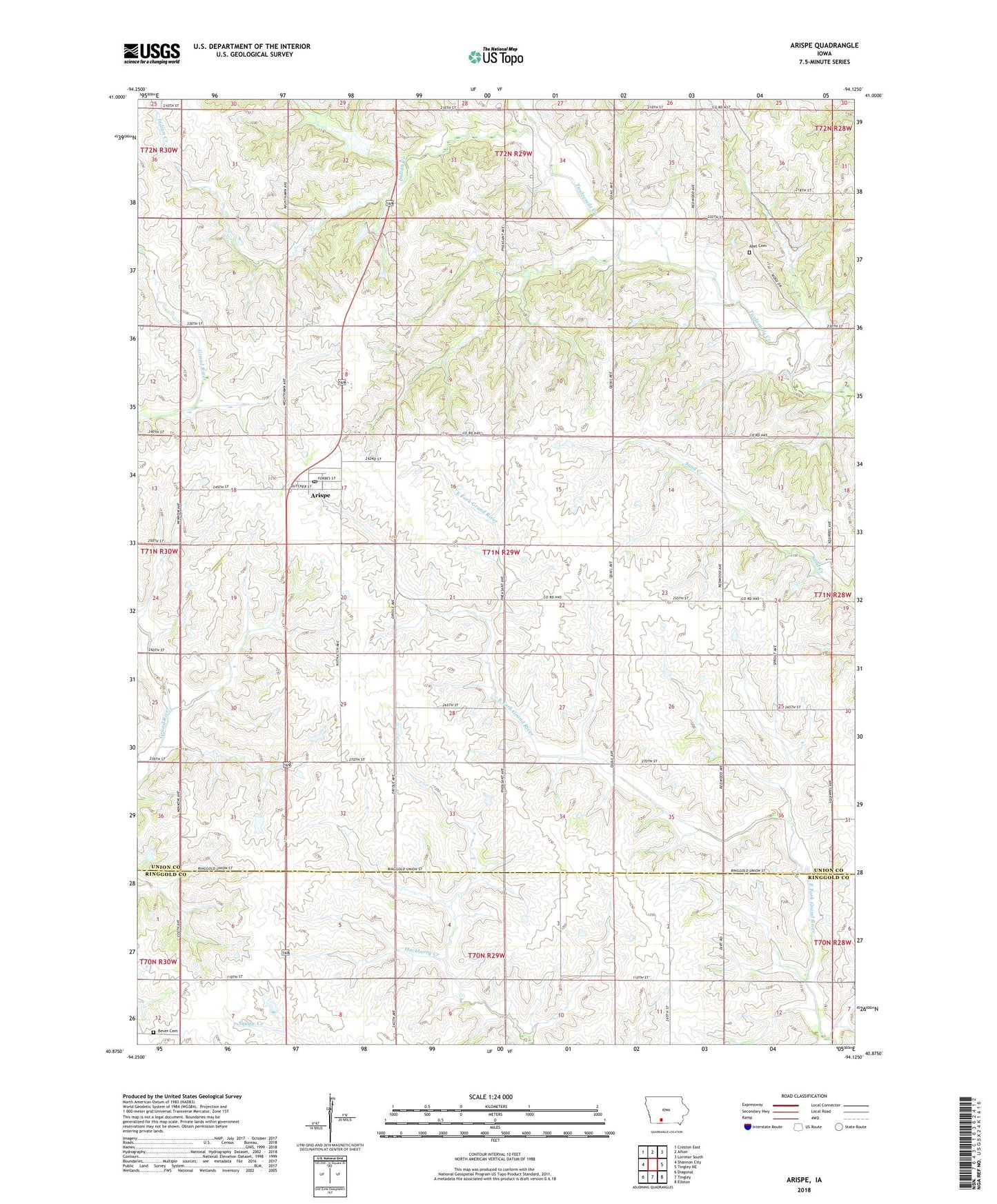 Arispe Iowa US Topo Map Image