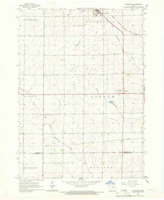 Classic USGS Arlington Iowa 7.5'x7.5' Topo Map Image