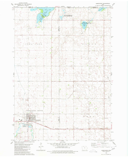 Classic USGS Armstrong Iowa 7.5'x7.5' Topo Map Image