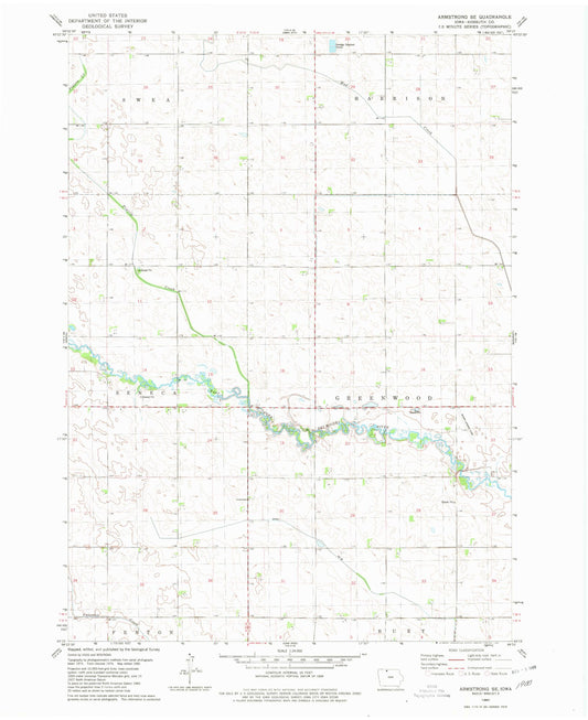 Classic USGS Armstrong SE Iowa 7.5'x7.5' Topo Map Image