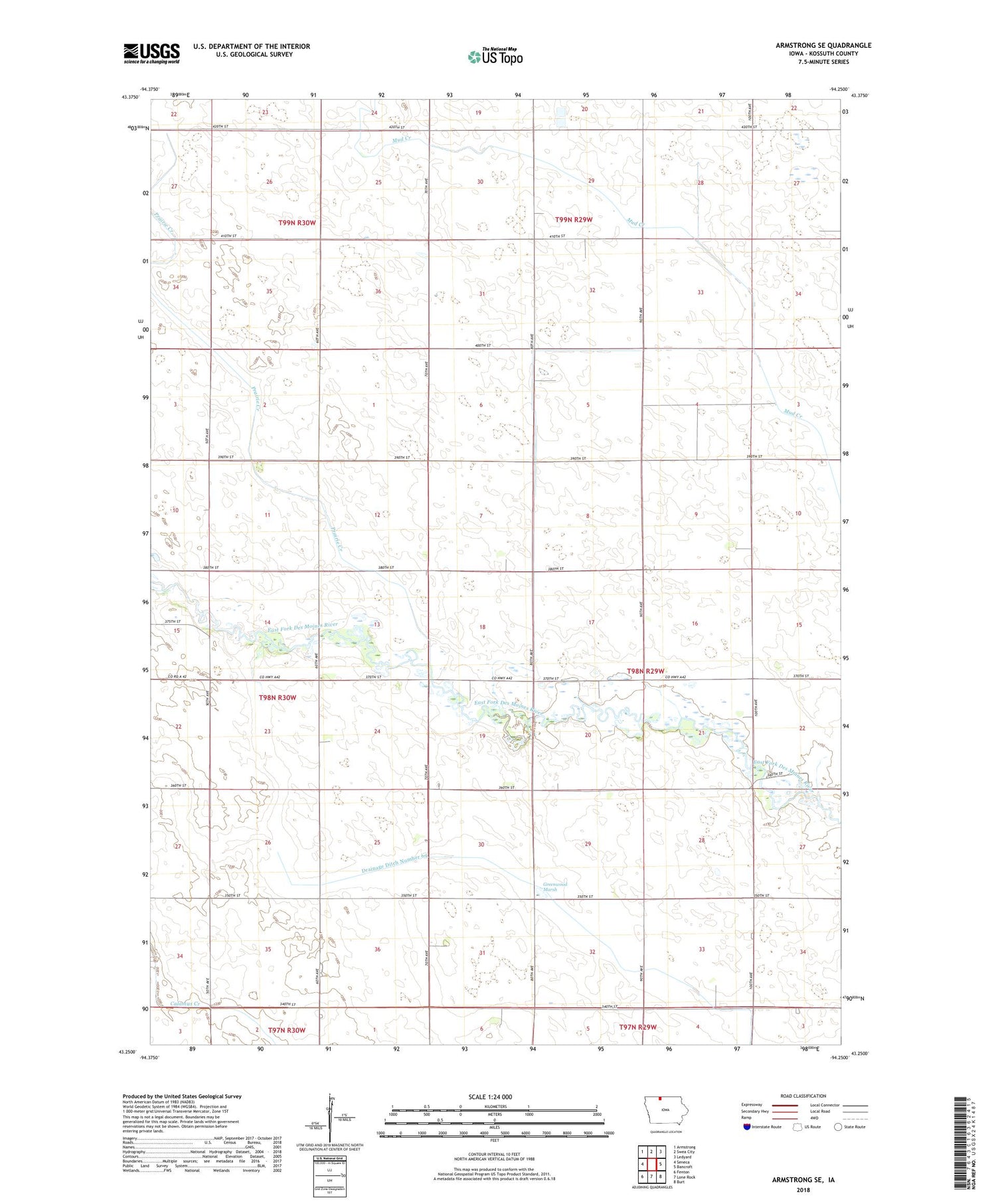 Armstrong SE Iowa US Topo Map Image