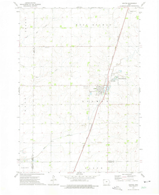 Classic USGS Ashton Iowa 7.5'x7.5' Topo Map Image