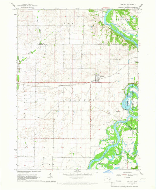 Classic USGS Atalissa Iowa 7.5'x7.5' Topo Map Image