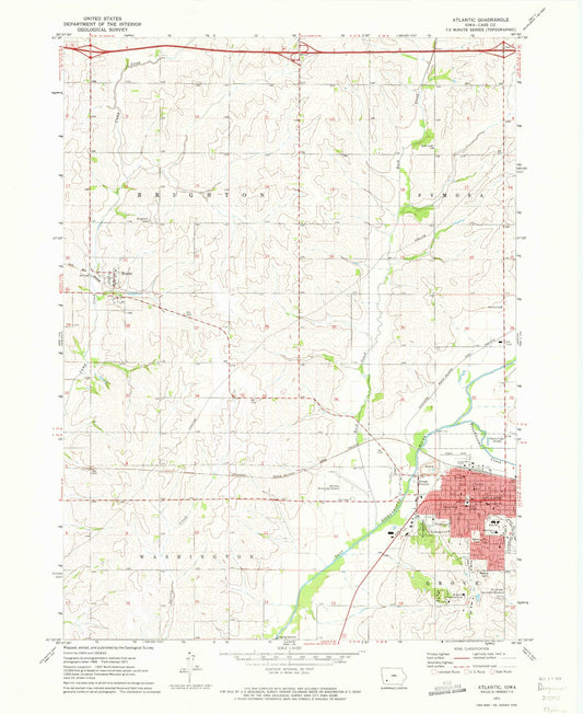 Classic USGS Atlantic Iowa 7.5'x7.5' Topo Map Image
