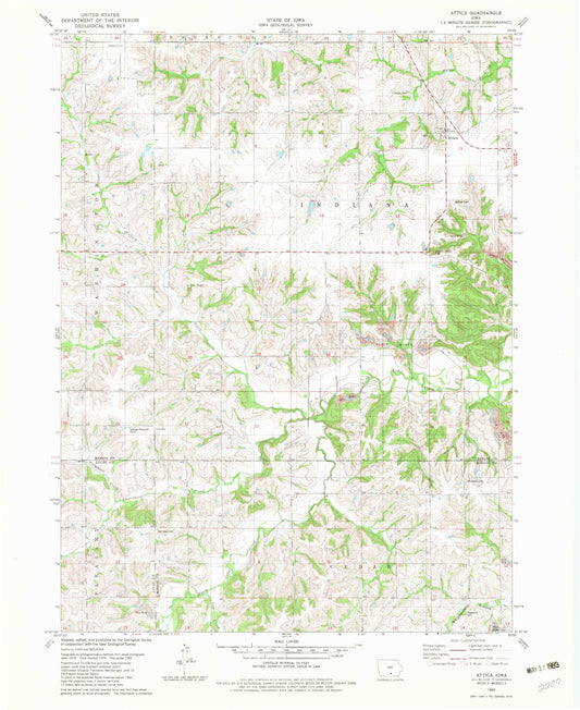 Classic USGS Attica Iowa 7.5'x7.5' Topo Map Image