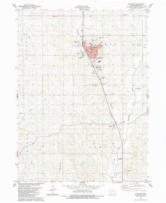 Classic USGS Audubon Iowa 7.5'x7.5' Topo Map Image
